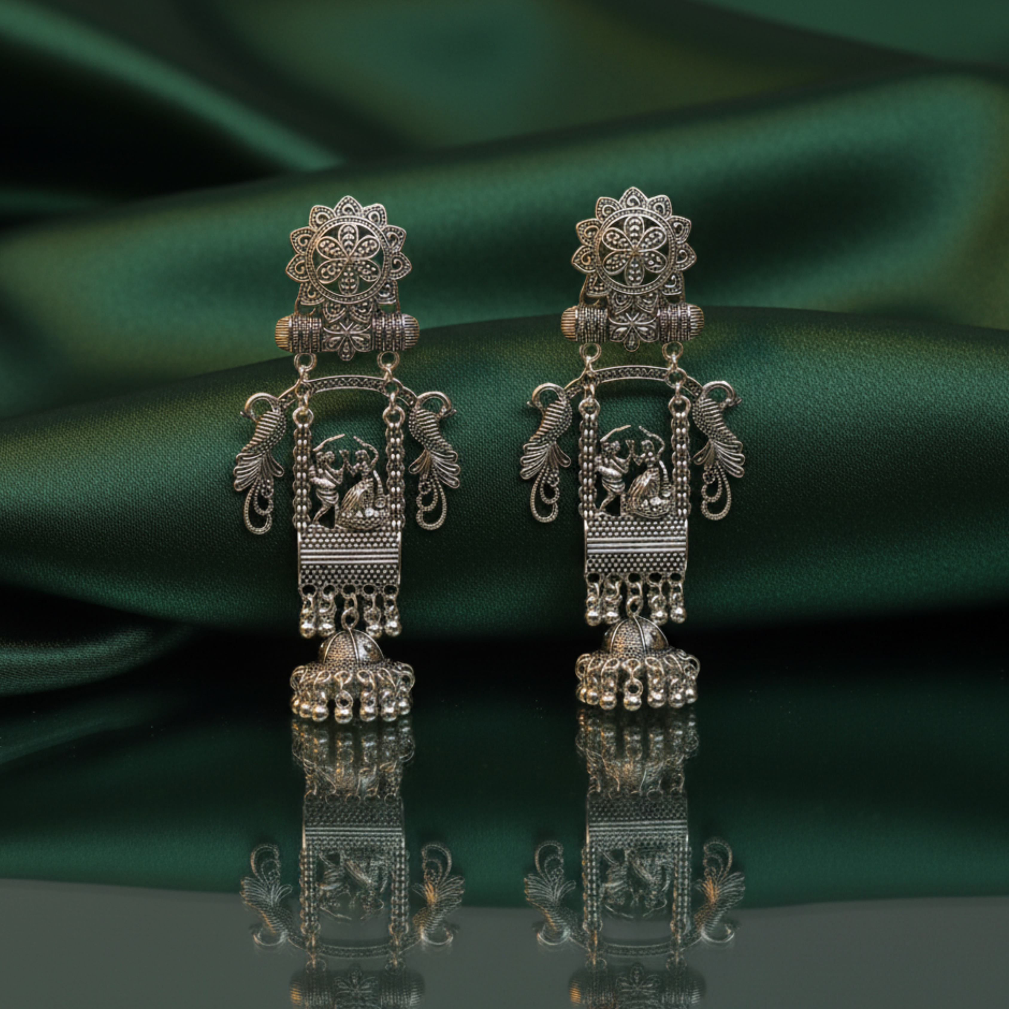 Dandiya Rhythm Silver Earrings