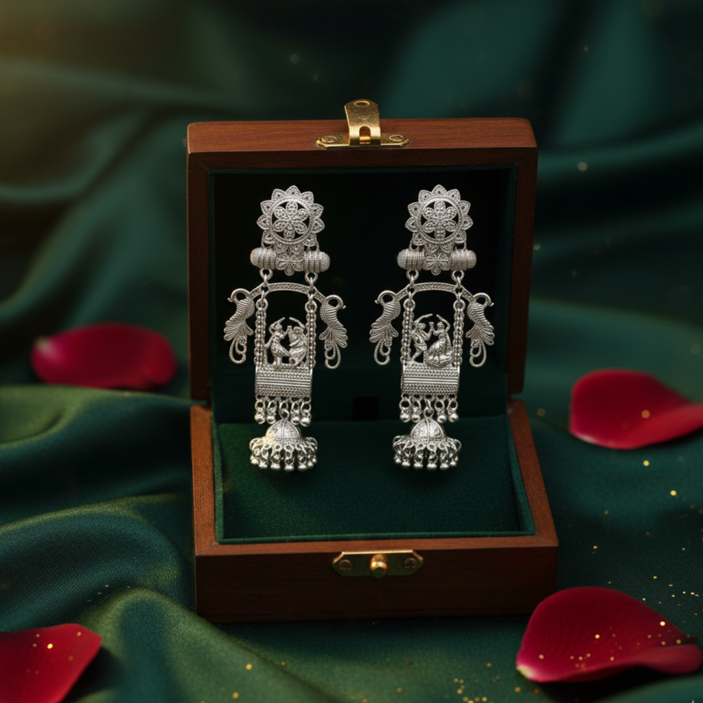 Dandiya Rhythm Silver Earrings