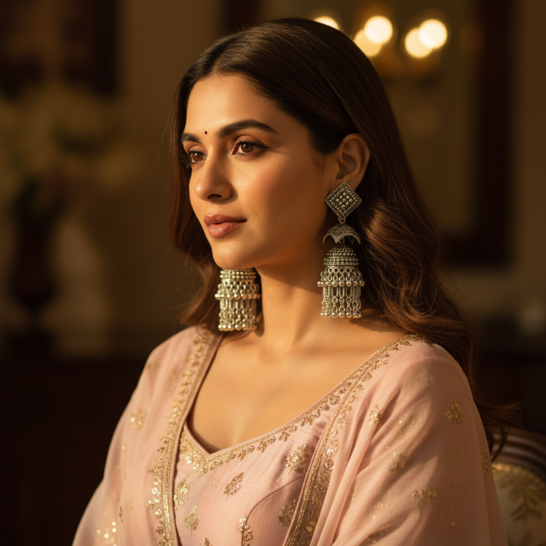 Oxidized Geometric Jhumka Earrings