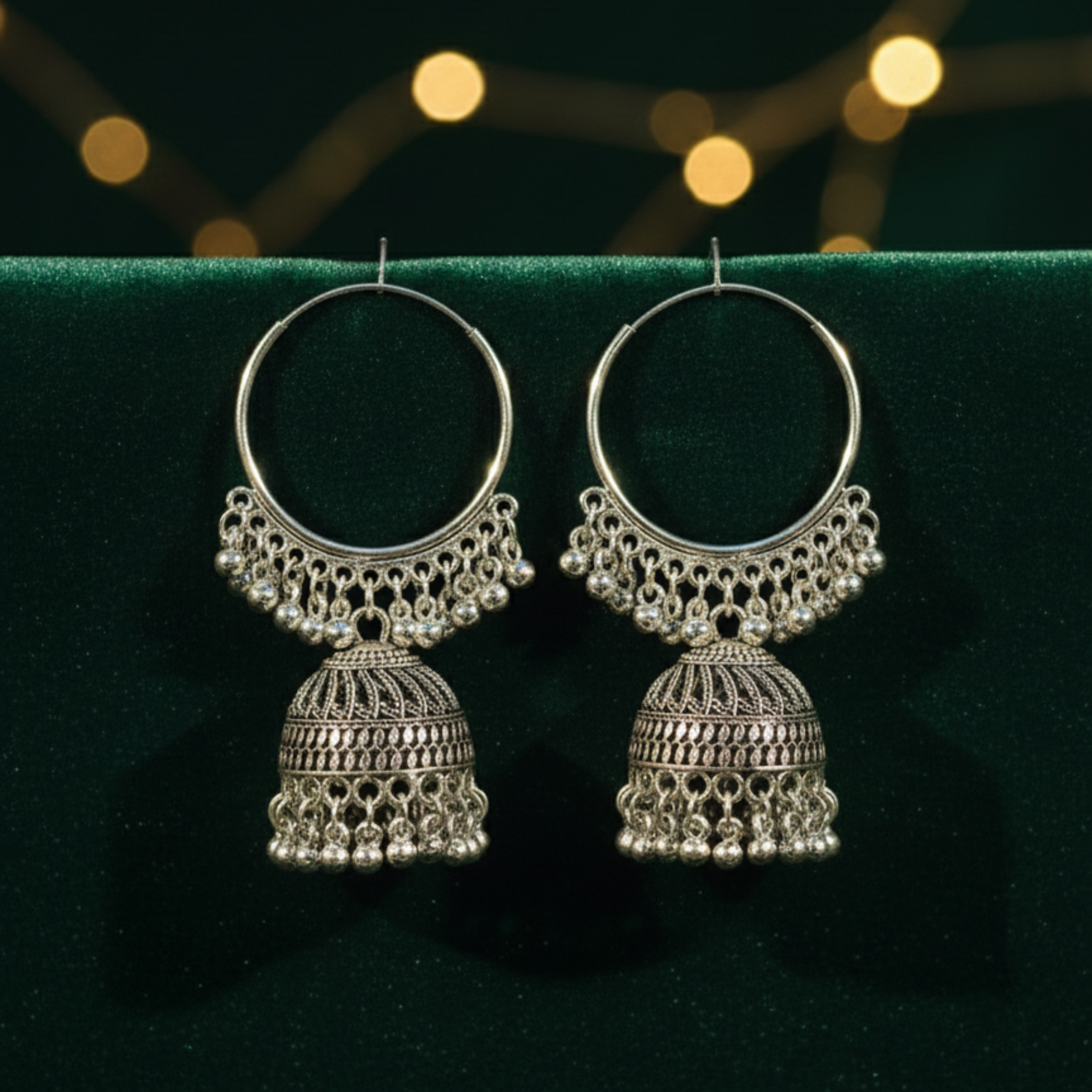 Nayvika Aarohi Oxidised Silver Hoop Jhumka Earrings for Women & Girls