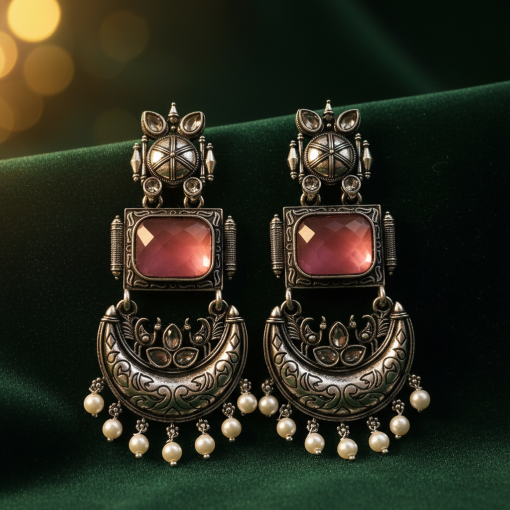 Nayvika Chandbali Oxidised Earrings