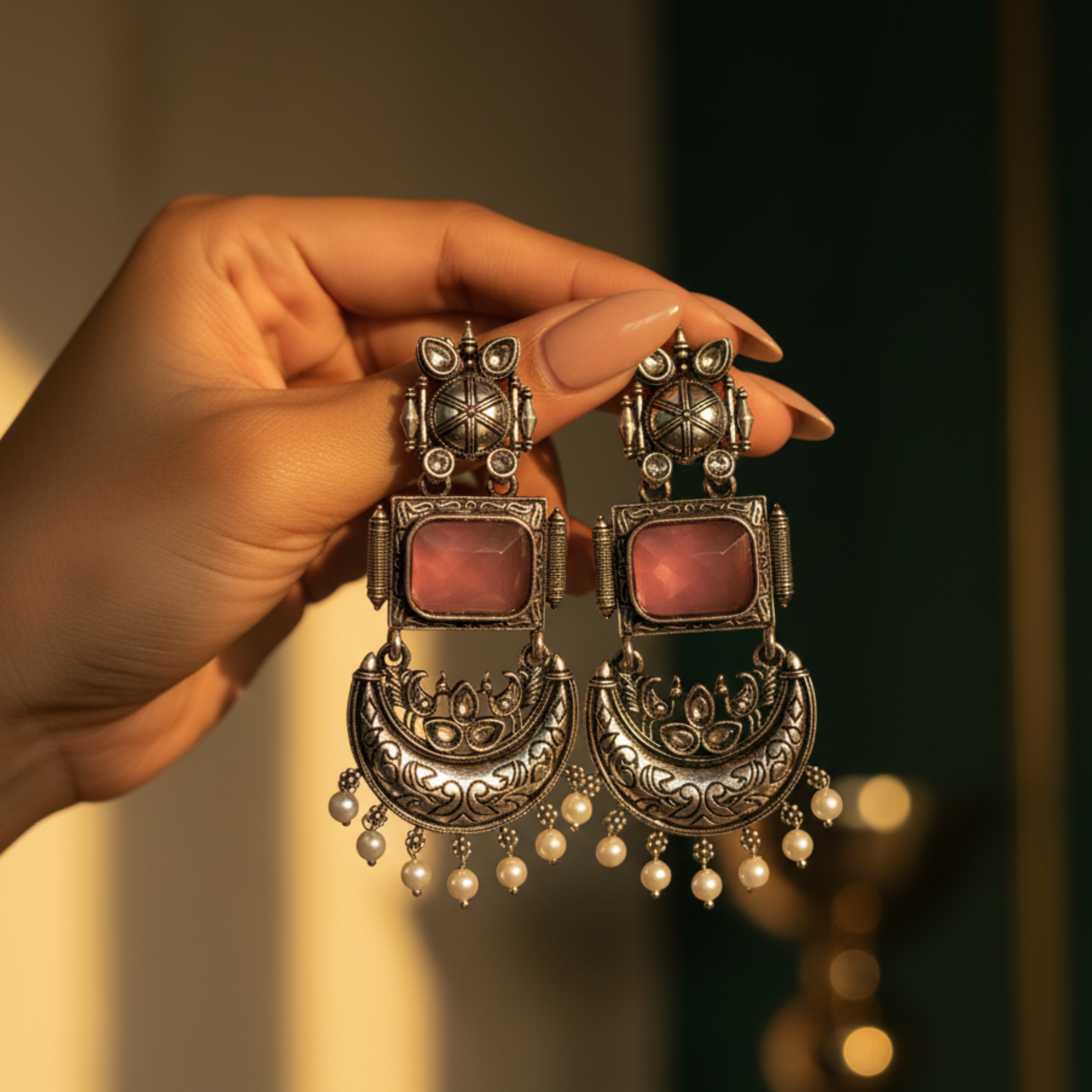 Nayvika Chandbali Oxidised Earrings