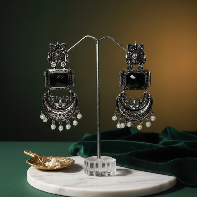 Nayvika Chandbali Oxidised Earrings