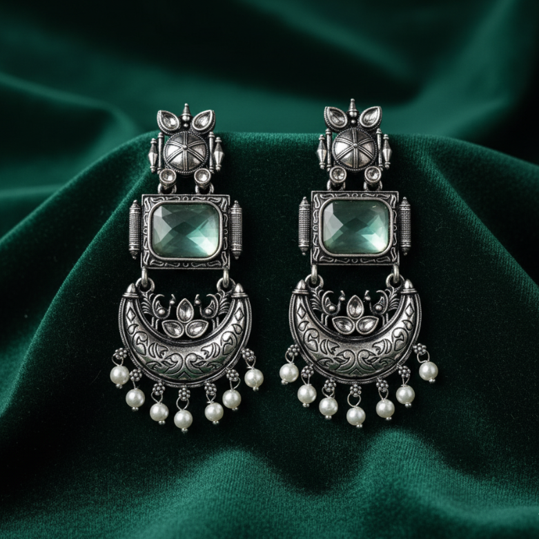 Nayvika Chandbali Oxidised Earrings