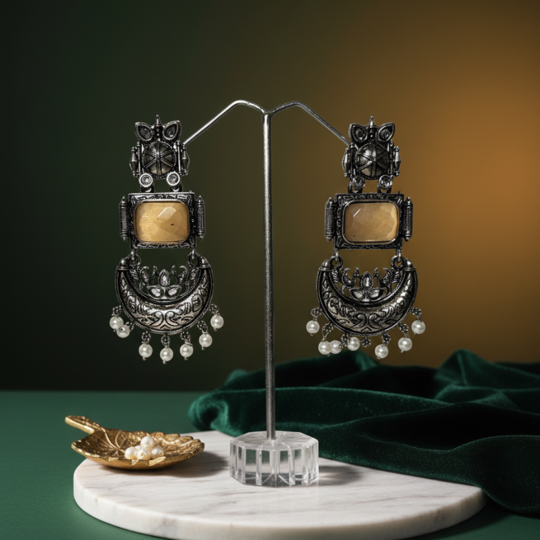 Nayvika Chandbali Oxidised Earrings