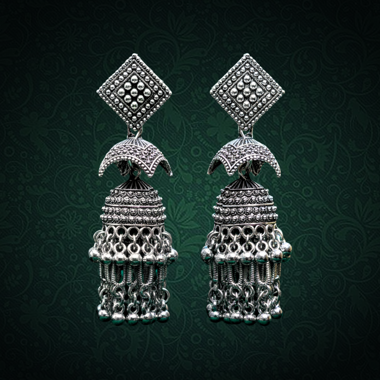Oxidized Geometric Jhumka Earrings