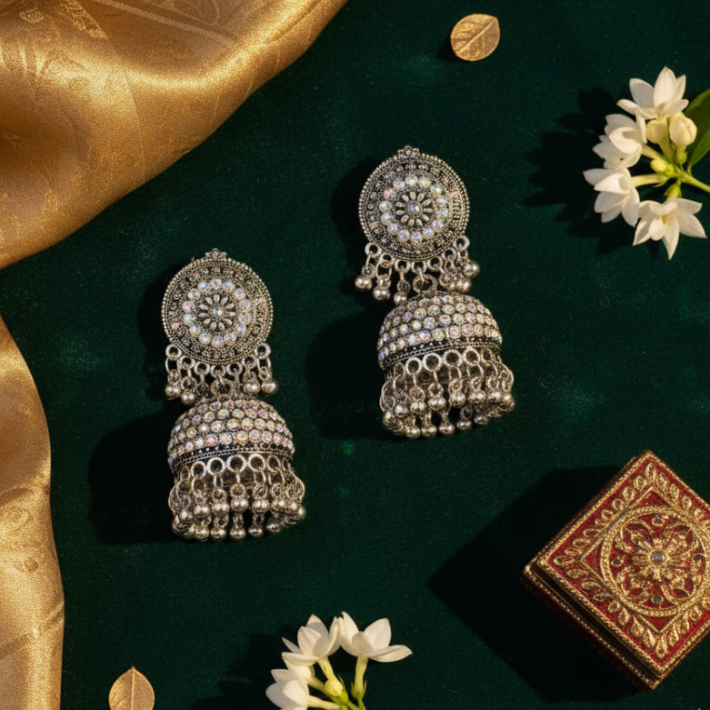 Antique Oxidized Heavy Statement Jhumkas for Women (55% OFF)