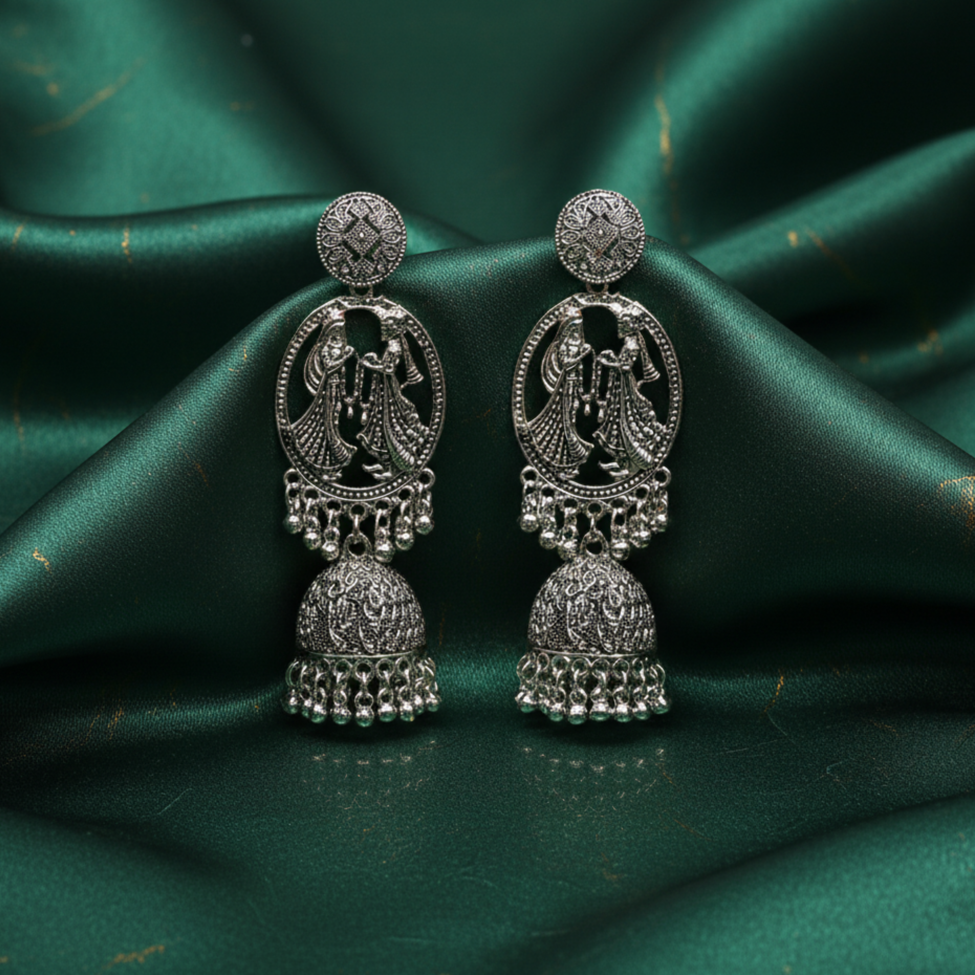Radha Krishna Oxidised Jhumka