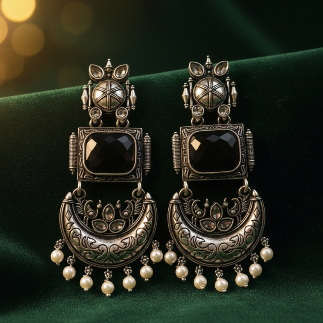 Nayvika Chandbali Oxidised Earrings