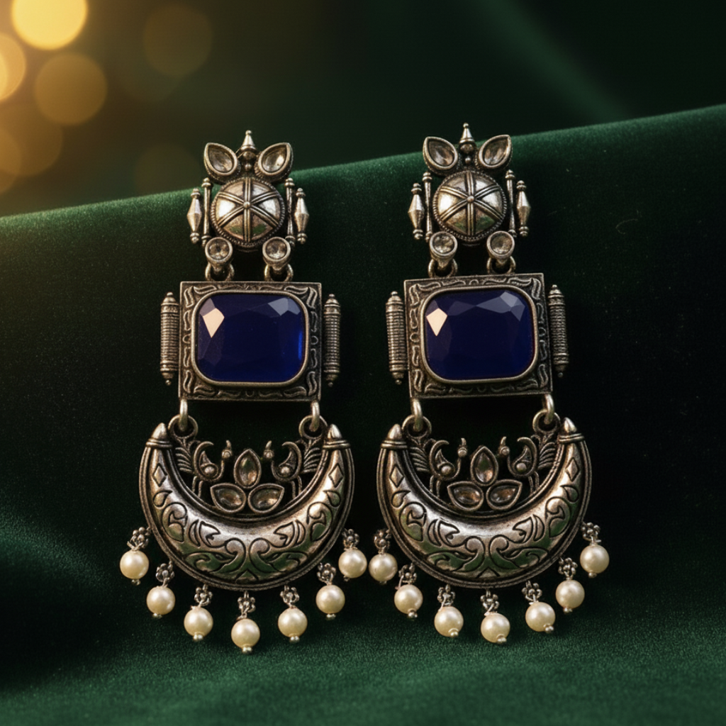 Nayvika Chandbali Oxidised Earrings